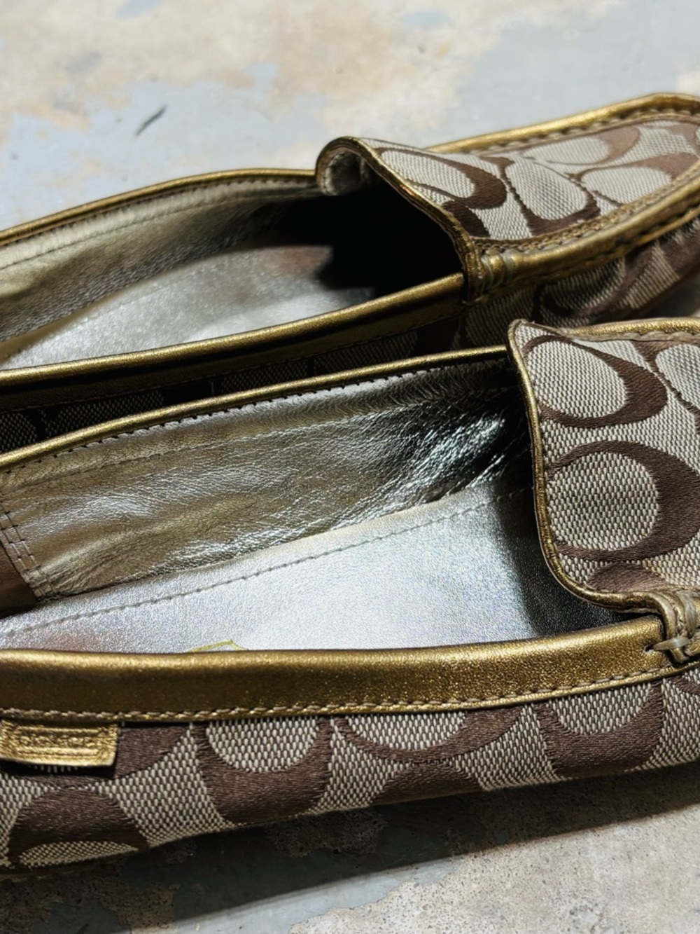 Coach Brown Signature Jacquard Slip-On Loafers with Gold Trim - Picture 2 of 3